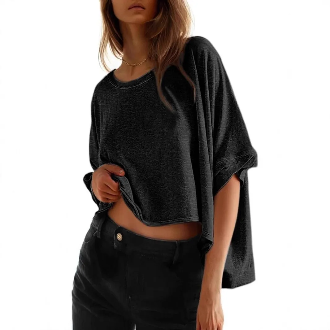 Women Short Sleeve T Shirt Oversized Batwing Sleeve Crew Neck T Shirts Solid Color Loose Fit Casual Tee Front Knot Detail Crop
Women Short Sleeve T Shirt Oversized Batwing Sleeve Crew Neck T Shirts Solid Color Loose Fit Casual Tee Front Knot Detail Crop