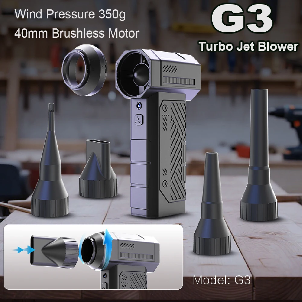 G3 Turbo Jet Fan 40mm Brushless Motor Turbo Jet Blower Powerful Air Blower Wind Speed 52m/s 7500mAh Violent Fan With 4 Nozzles
G3 Turbo Jet Fan 40mm Brushless Motor Turbo Jet Blower Powerful Air Blower Wind Speed 52m/s 7500mAh Violent Fan With 4 Nozzles