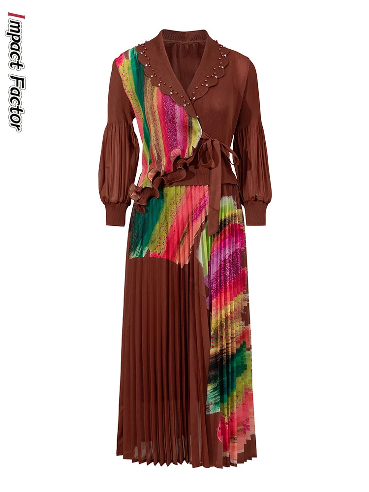 Miyake Fungus Edge Beaded Suit Collar Waist Pleated Printing Contrasting Color Dress Design Medium and Long Dress Women Clothing
Miyake Fungus Edge Beaded Suit Collar Waist Pleated Printing Contrasting Color Dress Design Medium and Long Dress Women Clothing