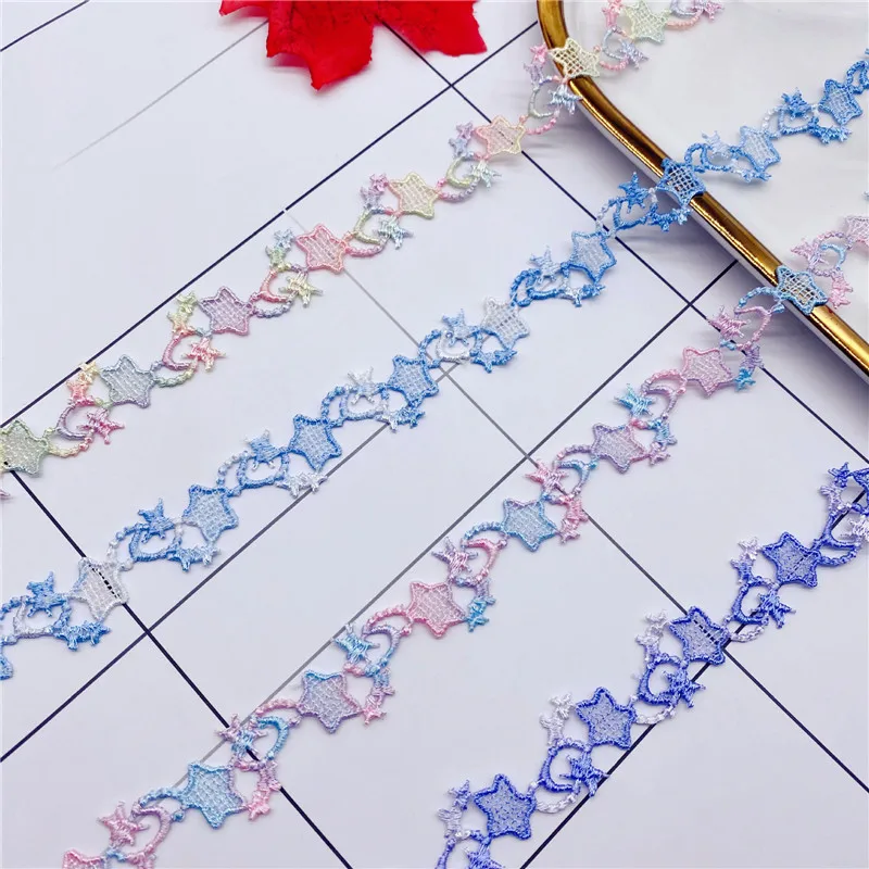 15yards 1.9cm Colored Lace Accessories for Children Clothing Wedding Dress Decoration Embroidery Star Flower Lace Ribbon
15yards 1.9cm Colored Lace Accessories for Children Clothing Wedding Dress Decoration Embroidery Star Flower Lace Ribbon