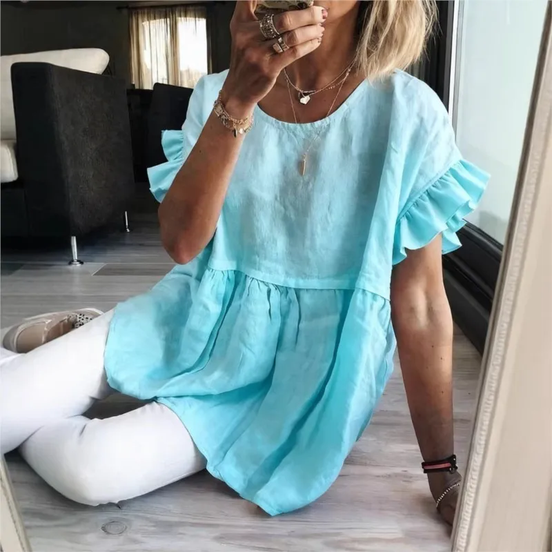 Casual Versatile Women's Splicing Design Top Summer Fashion Solid Color O-neck Loose Blouses Ladies Comfortable Home Clothing
Casual Versatile Women's Splicing Design Top Summer Fashion Solid Color O-neck Loose Blouses Ladies Comfortable Home Clothing