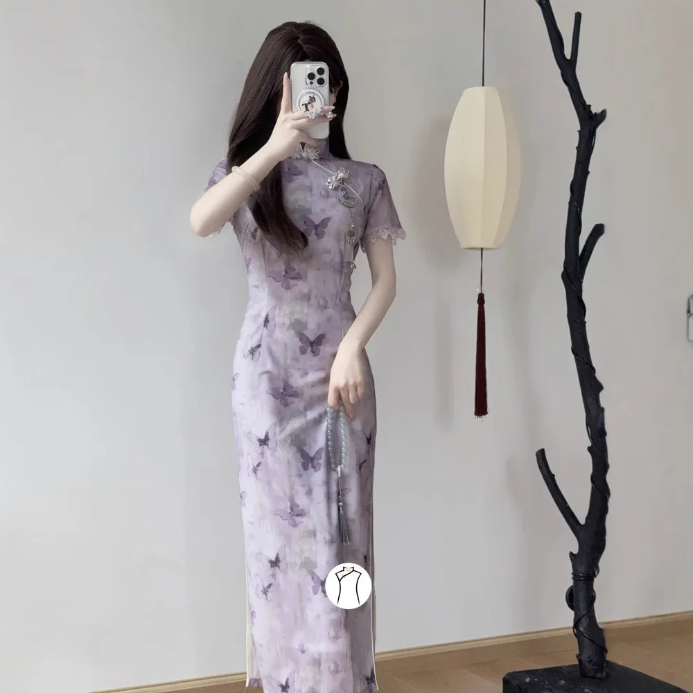 Butterfly Print Chinese Style Cheongsam Long Dress for Young Girls High End Sensory Purple Qipao Wedding Party Dress CH-115
Butterfly Print Chinese Style Cheongsam Long Dress for Young Girls High End Sensory Purple Qipao Wedding Party Dress CH-115