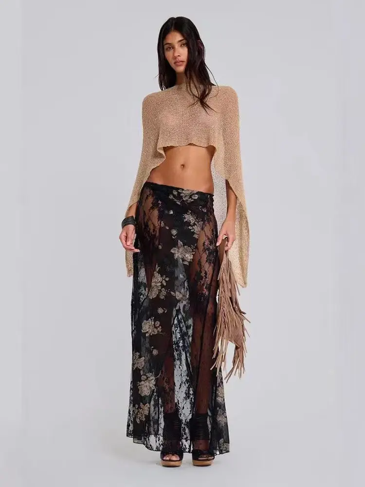 Gothic Romantic Sexy Lace Burnout Mesh Splicing Half Skirt Long Dress Island Vacation Style Polyester Fiber Beach Tour Suitable
Gothic Romantic Sexy Lace Burnout Mesh Splicing Half Skirt Long Dress Island Vacation Style Polyester Fiber Beach Tour Suitable