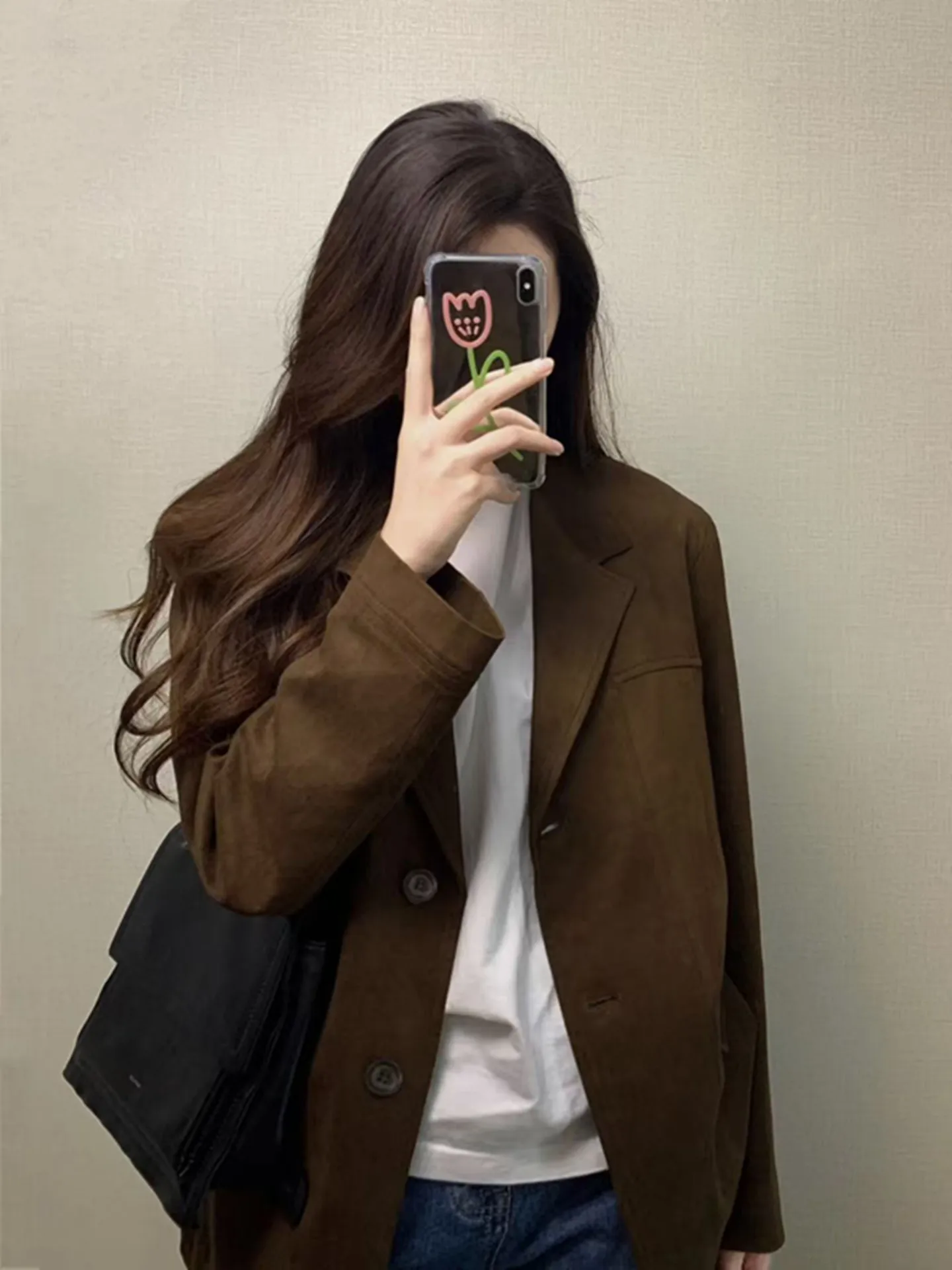 Свободный женский кожаный костюм кофейного цвета в стиле ретро, замшевый бархатный костюм на осень-зиму, элитный костюм Beau West, верхняя одежда 
Свободный женский кожаный костюм кофейного цвета в стиле ретро, замшевый бархатный костюм на осень-зиму, элитный костюм Beau West, верхняя одежда