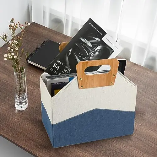 Two-Tone Fabric Magazine Organizer With Wooden Handle For Home Office And Living Space
Two-Tone Fabric Magazine Organizer With Wooden Handle For Home Office And Living Space