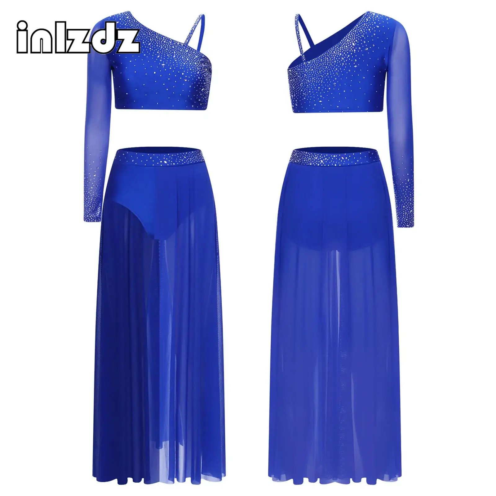 Womens Lyrical Contemporary Dance Outfits One Shoulder Rhinestone Crop Top with Skirt Suit for Prom Party Stage Performance
Womens Lyrical Contemporary Dance Outfits One Shoulder Rhinestone Crop Top with Skirt Suit for Prom Party Stage Performance