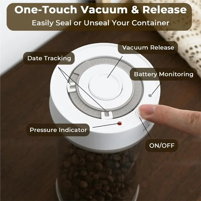 【THANKSGIVING DAY】One-Button Operation Automatic Vacuum Coffee Canister, 1.35L Airtight Storage Container For 18Oz Coffee Beans
【THANKSGIVING DAY】One-Button Operation Automatic Vacuum Coffee Canister, 1.35L Airtight Storage Container For 18Oz Coffee Beans