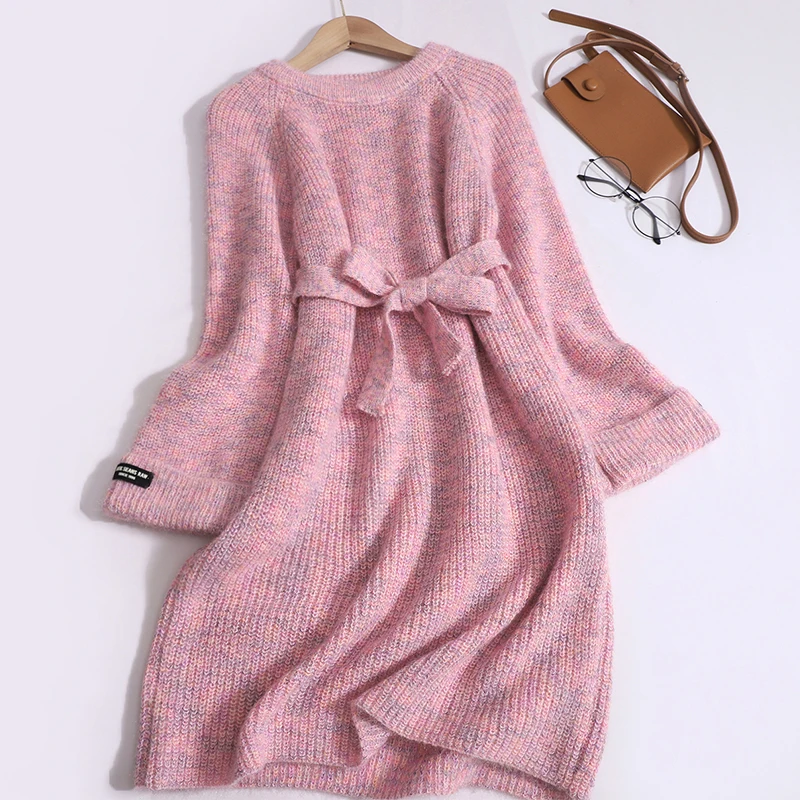 Women's Knitting Sweater Dress French Style Elegant Temperament O-Neck Solid Color Lace-Up A-Line Mid-Length Knitted Dresses 
Women's Knitting Sweater Dress French Style Elegant Temperament O-Neck Solid Color Lace-Up A-Line Mid-Length Knitted Dresses
