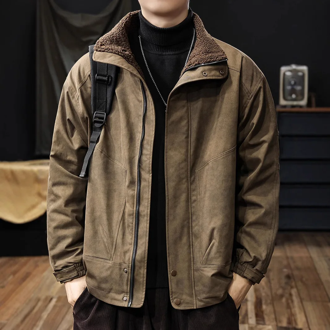 Faux Fur Lamb Wool Men's Workwear Jacket, Fleece-lined Thickened Windbreaker For Men, Winter Outdoor Motorcycle Coat
Faux Fur Lamb Wool Men's Workwear Jacket, Fleece-lined Thickened Windbreaker For Men, Winter Outdoor Motorcycle Coat