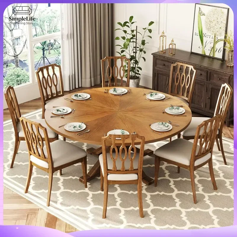 59 Inch Solid Wood Round Dining Table for 6-8 People Farmhouse Style Wooden Pedestal Base Modern Rustic Kitchen Dining Room
59 Inch Solid Wood Round Dining Table for 6-8 People Farmhouse Style Wooden Pedestal Base Modern Rustic Kitchen Dining Room