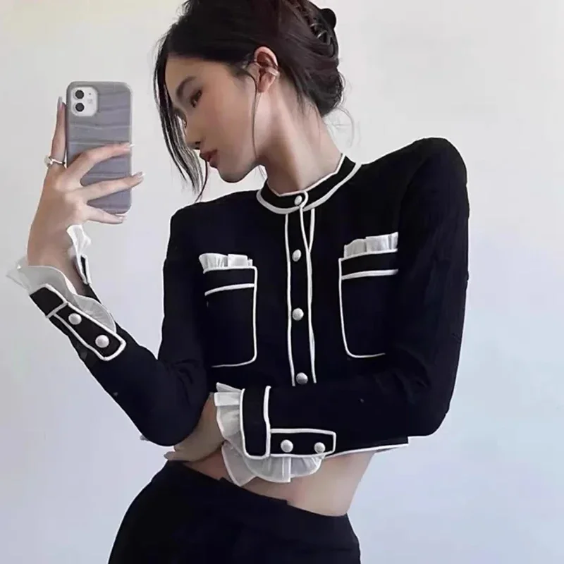 Vintage Knitted Cardigan Women Patchwork Cropped Sweater Jackets Korean Elegant Black Slim Chic Short Knitwear Outwear Tops New
Vintage Knitted Cardigan Women Patchwork Cropped Sweater Jackets Korean Elegant Black Slim Chic Short Knitwear Outwear Tops New