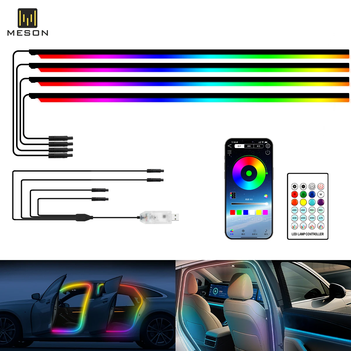 LED Ambient Strips Light Interior Car Door Light Car Decoration With Remote Control 8 Modes USB App control Car Accessories
LED Ambient Strips Light Interior Car Door Light Car Decoration With Remote Control 8 Modes USB App control Car Accessories