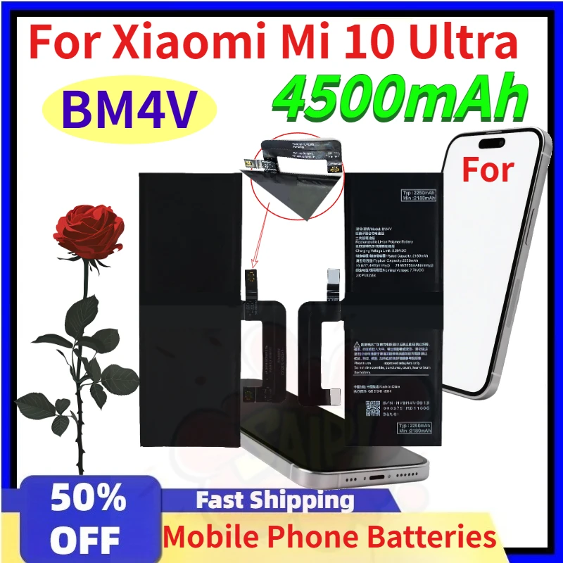 New Upgrade BM4V 4500mAh Mobile Phone Batteries for Xiaomi Mi 10 Ultra High-Performance Replacement Li-ion Batteries + Tools
New Upgrade BM4V 4500mAh Mobile Phone Batteries for Xiaomi Mi 10 Ultra High-Performance Replacement Li-ion Batteries + Tools