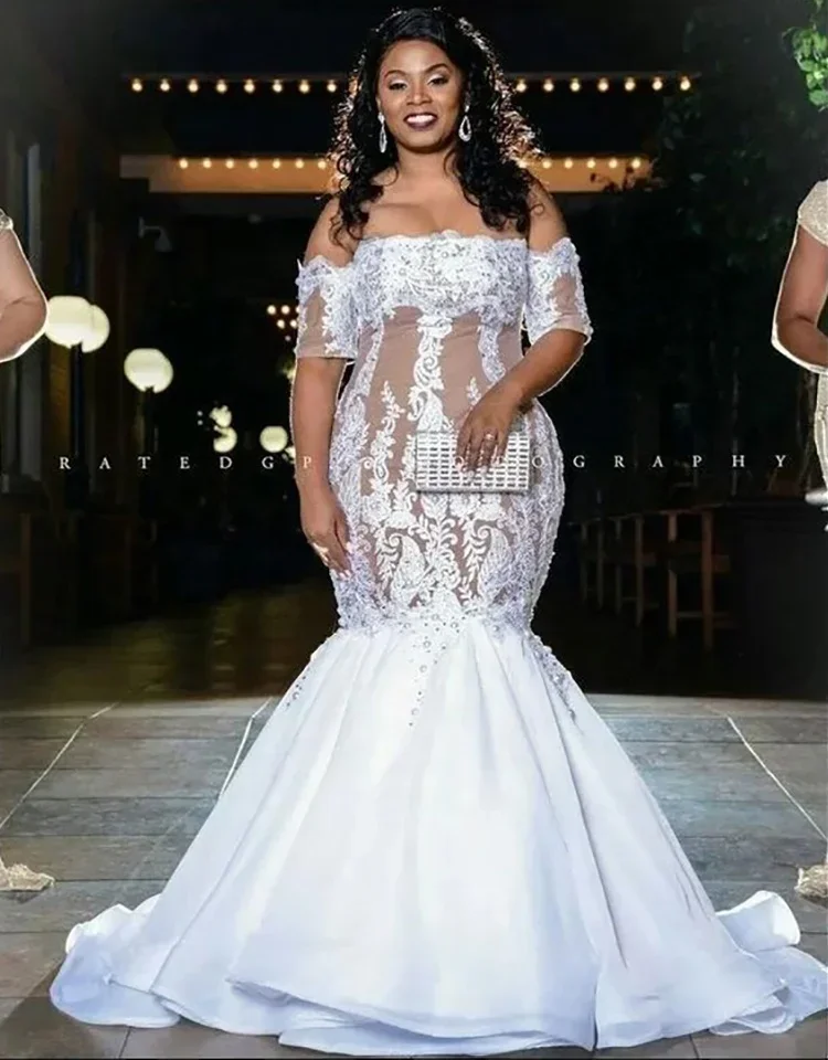 Customized Fashion Off Shoulder Mermaid Wedding Dresses Plus Size Beaded Wedding Gowns
Customized Fashion Off Shoulder Mermaid Wedding Dresses Plus Size Beaded Wedding Gowns