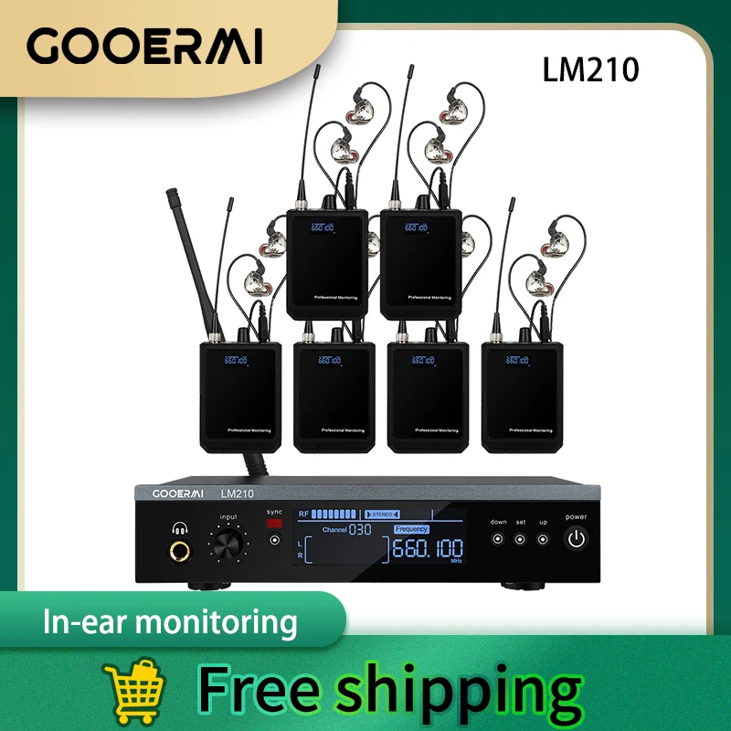 Gooermi LM210 UHF In-Ear Monitoring Wireless System Stereo Channel With Multiple Transmitter For Small Concerts And Home Theater