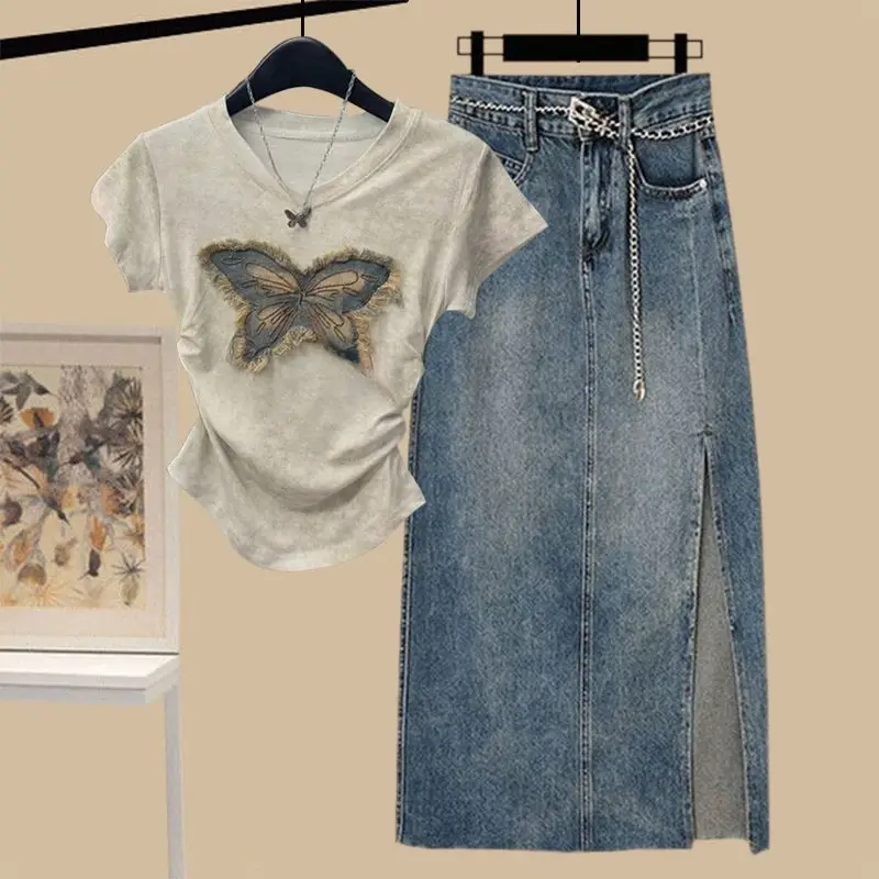 2025 Summer New Women Fashion Butterfly Slim T Shirts Denim Skirts 1 or 2 Piece Suits Lady Casual Short Sleeve Tops Jeans Outfit
2025 Summer New Women Fashion Butterfly Slim T Shirts Denim Skirts 1 or 2 Piece Suits Lady Casual Short Sleeve Tops Jeans Outfit