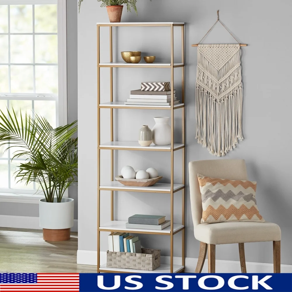 Gold Metal Frame Bookcase with 6 Open Shelves Books Collectibles and Artwork Easy Assembly Home Office Living Room
Gold Metal Frame Bookcase with 6 Open Shelves Books Collectibles and Artwork Easy Assembly Home Office Living Room