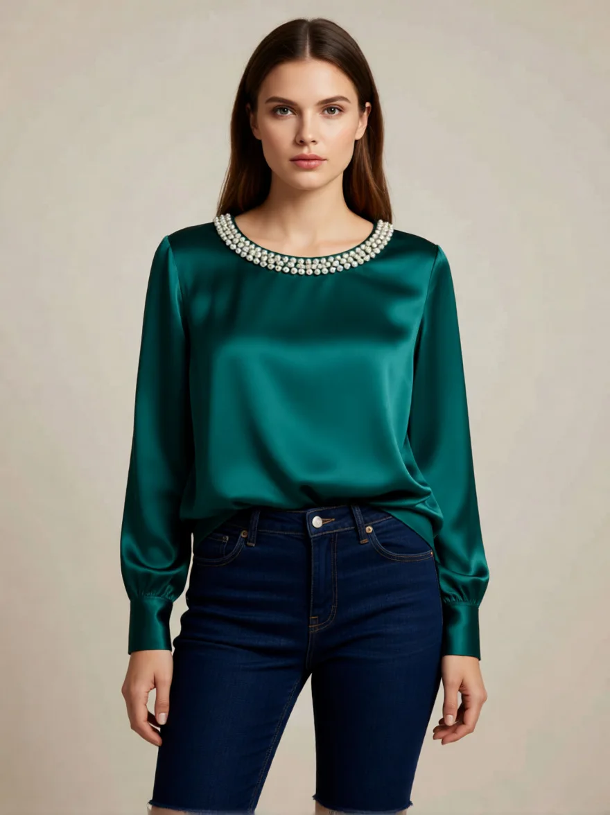 Women's New Elegant Round Neck Pearl Trim Satin Long Sleeve Design Niche Mature French High End Daily Comfortable Casual Blouse
Women's New Elegant Round Neck Pearl Trim Satin Long Sleeve Design Niche Mature French High End Daily Comfortable Casual Blouse