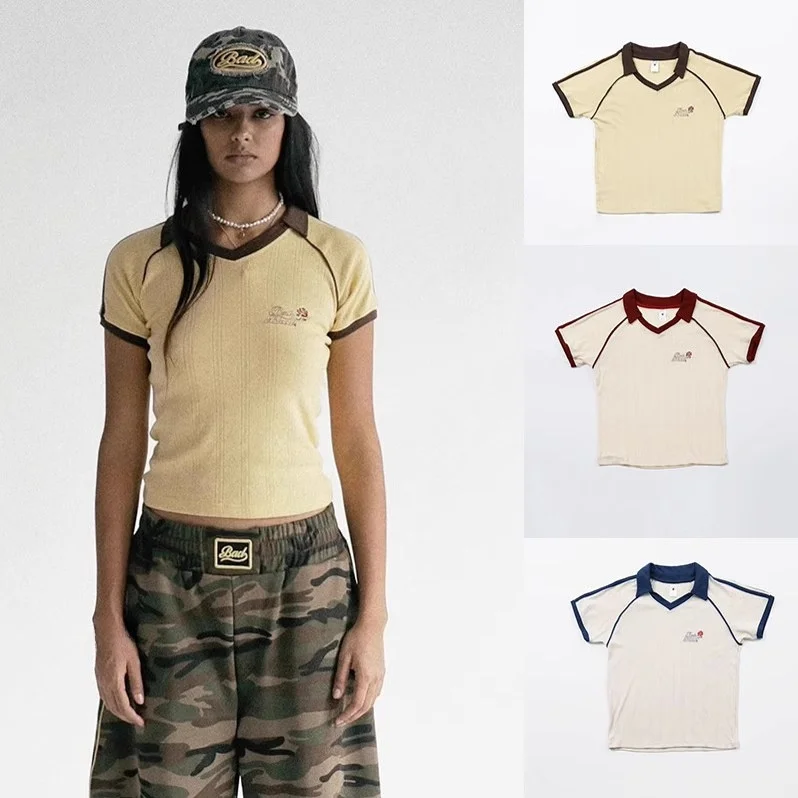 American Sports Style Short Sleeve T-Shirt Women's V-Neck Shirt Slim Fit Summer Color Collision Upper Body Casual Wear
American Sports Style Short Sleeve T-Shirt Women's V-Neck Shirt Slim Fit Summer Color Collision Upper Body Casual Wear