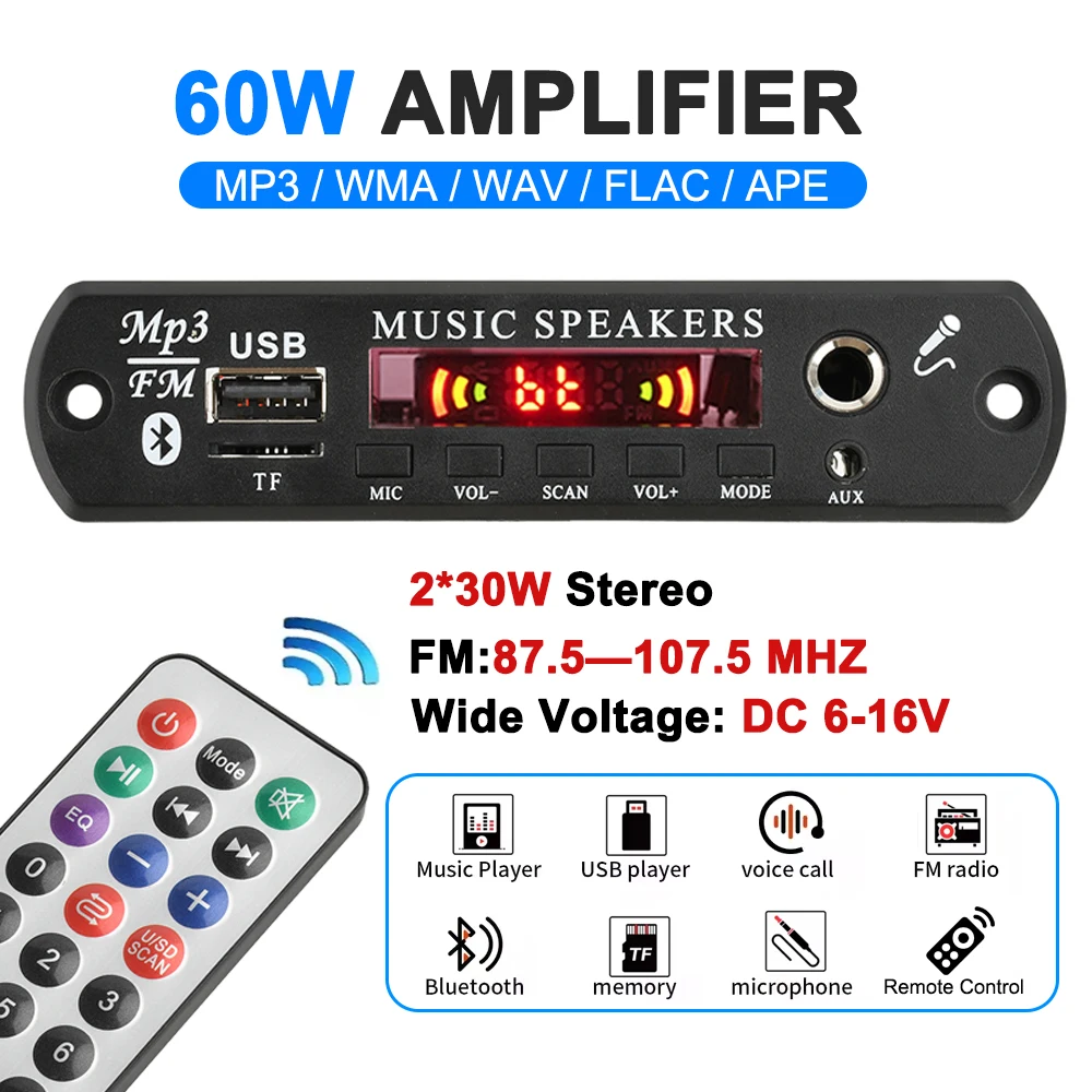 DC 6-16V MP3 BT Audio Decoding Board Module MP3/USB/TF/MIC/FM Decoder Board Car Audio USB TF FM Radio Module Music Player
DC 6-16V MP3 BT Audio Decoding Board Module MP3/USB/TF/MIC/FM Decoder Board Car Audio USB TF FM Radio Module Music Player