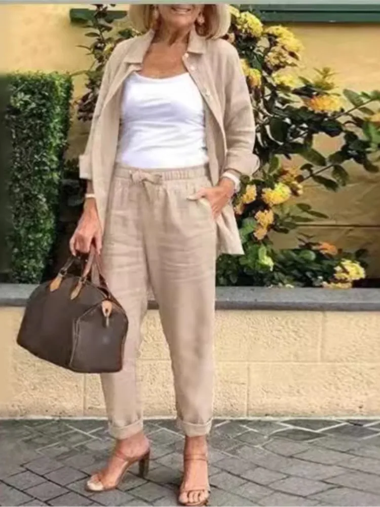 Autumn Casual Suit Women Cotton Linen Two Piece Set Casual Solid Color Loose Button Shirt + Pants Sets Daily Women's Clothing
Autumn Casual Suit Women Cotton Linen Two Piece Set Casual Solid Color Loose Button Shirt + Pants Sets Daily Women's Clothing