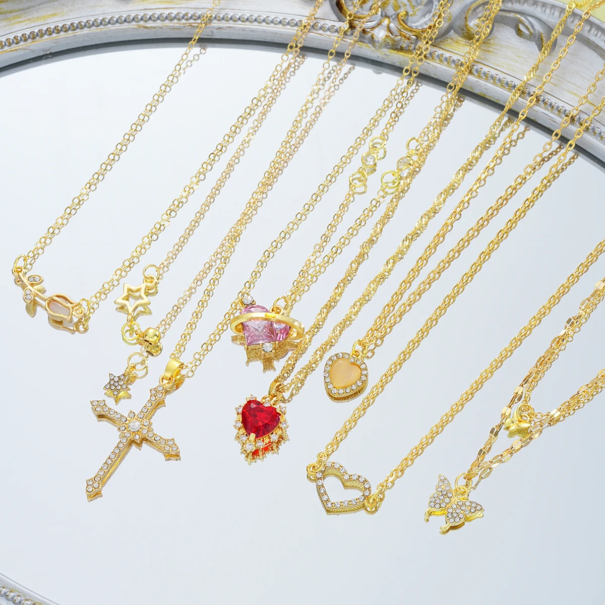 8 Pcs Simple Temperament Necklace Set For Women Elegant Gold Color Crystal Butterfly Cross Rose Heart Star Pendant Necklaces
8 Pcs Simple Temperament Necklace Set For Women Elegant Gold Color Crystal Butterfly Cross Rose Heart Star Pendant Necklaces