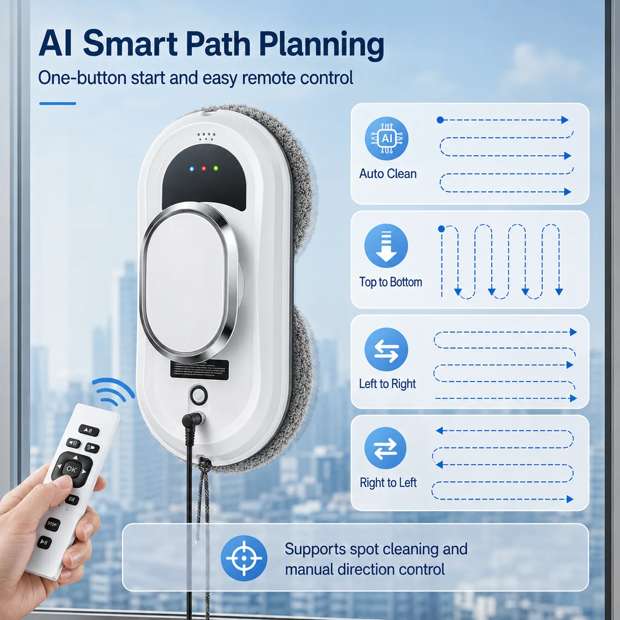 SIHAO Electric Window Cleaning Robot with Remote Control Automatic Glass Cleaner Vacuum Washing Robot for Home Use
SIHAO Electric Window Cleaning Robot with Remote Control Automatic Glass Cleaner Vacuum Washing Robot for Home Use