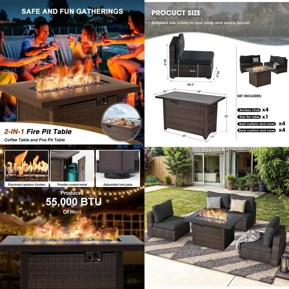 5-Piece All-Weather Wicker Patio Furniture Set with 42-inch Propane Fire Pit Table - Ideal for Backyard, Lawn, Poolside, Deck, B
5-Piece All-Weather Wicker Patio Furniture Set with 42-inch Propane Fire Pit Table - Ideal for Backyard, Lawn, Poolside, Deck, B
