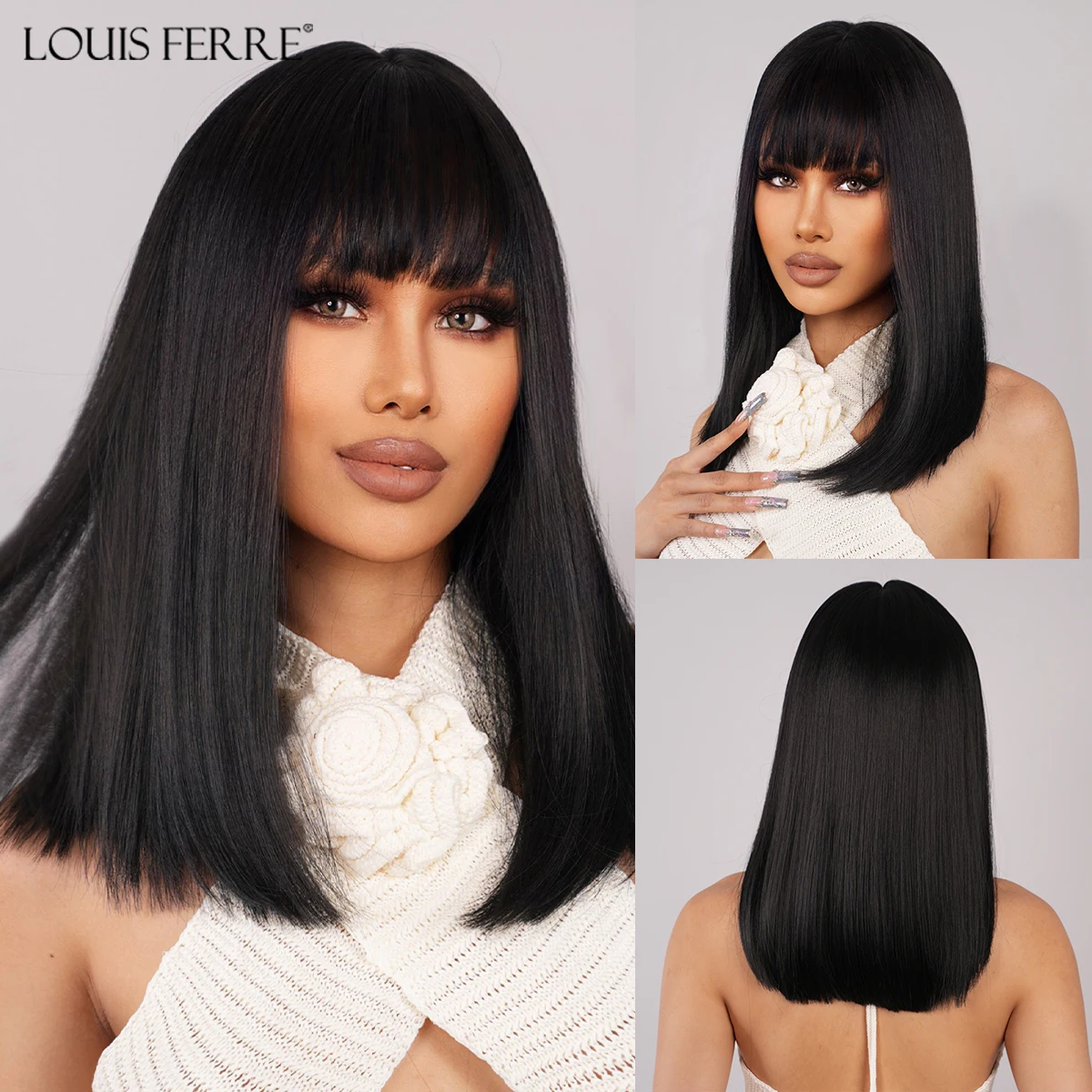 LOUIS FERRE Medium Black Straight Synthetic Wigs Natural Fake Hair Short Wigs for Women With Bangs Cosplay Daily Party Fiber Wig
LOUIS FERRE Medium Black Straight Synthetic Wigs Natural Fake Hair Short Wigs for Women With Bangs Cosplay Daily Party Fiber Wig
