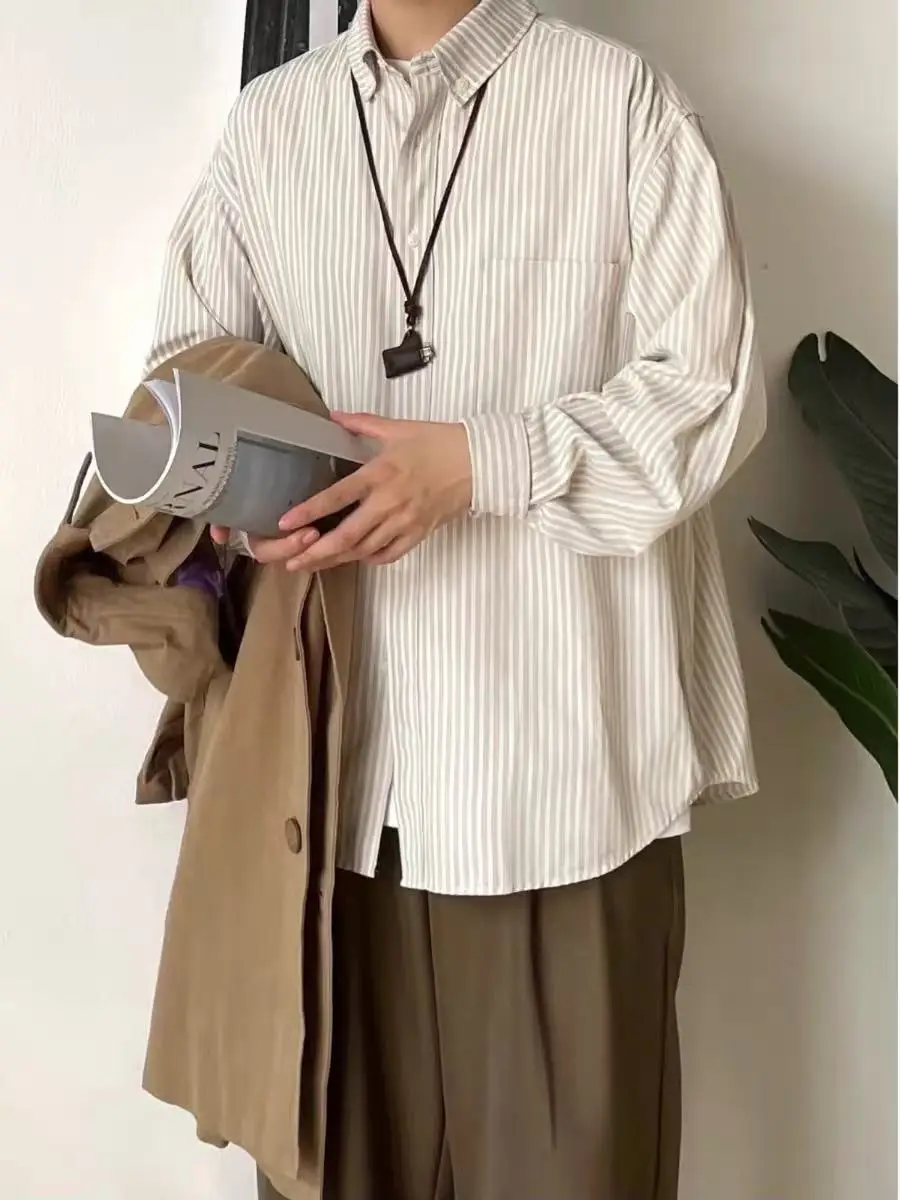 Retro Japanese Sle Men's Casual Long Sve Striped irt Loose Fit Summer Faionable Versatile ex Polyester Fiber
Retro Japanese Sle Men's Casual Long Sve Striped irt Loose Fit Summer Faionable Versatile ex Polyester Fiber