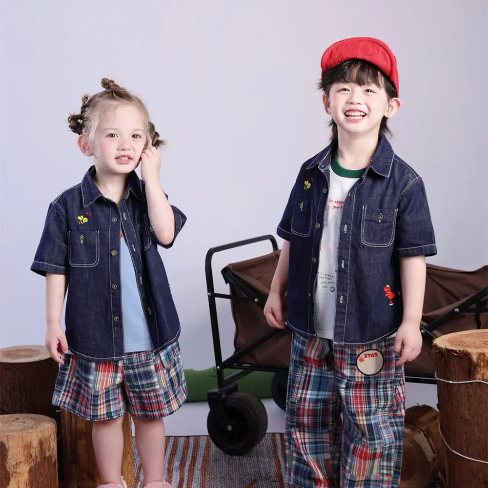 kids clothes Boys and girls summer denim shirt Fashionable cartoon pattern embroidery Casual short sleeve T-shirt
kids clothes Boys and girls summer denim shirt Fashionable cartoon pattern embroidery Casual short sleeve T-shirt