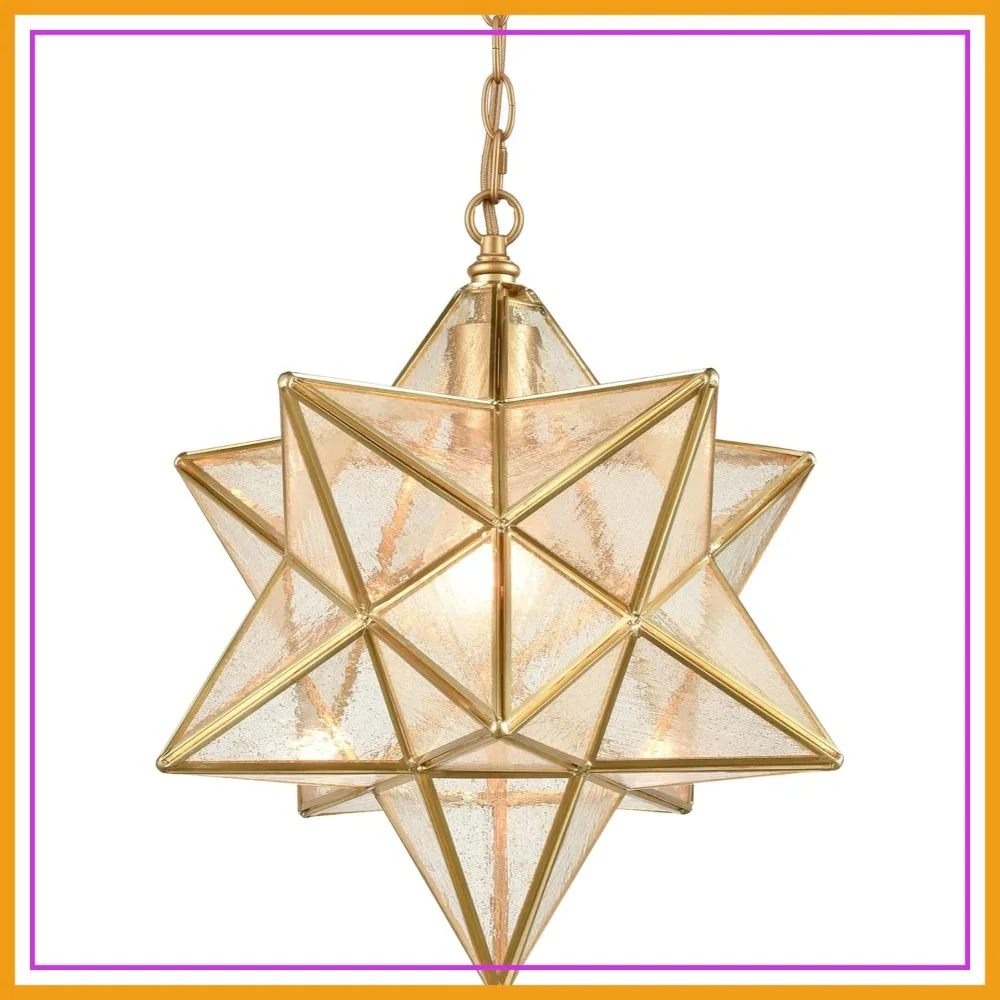 Vintage Brass Moravian Star Pendant Light, 13.5-inch Seeded Glass Fixture for Kitchen Island
Vintage Brass Moravian Star Pendant Light, 13.5-inch Seeded Glass Fixture for Kitchen Island