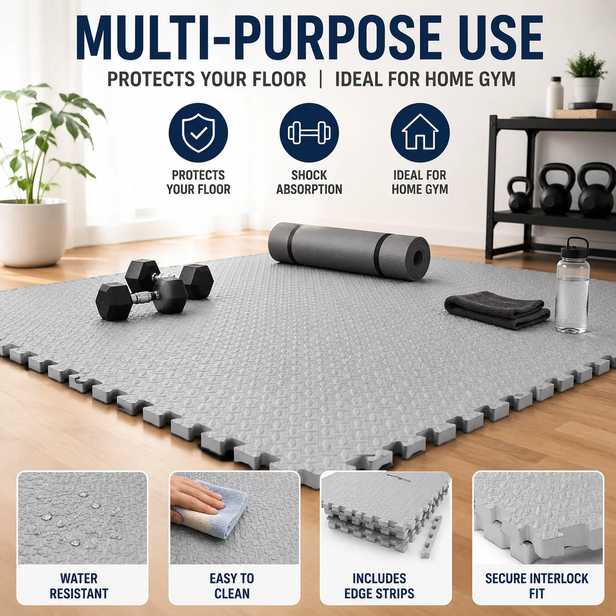 1-Inch Thick EVA Foam Interlocking Gym Mats, Heavy Duty Puzzle Floor Mat for Home Gym Fitness, 8Pcs
1-Inch Thick EVA Foam Interlocking Gym Mats, Heavy Duty Puzzle Floor Mat for Home Gym Fitness, 8Pcs