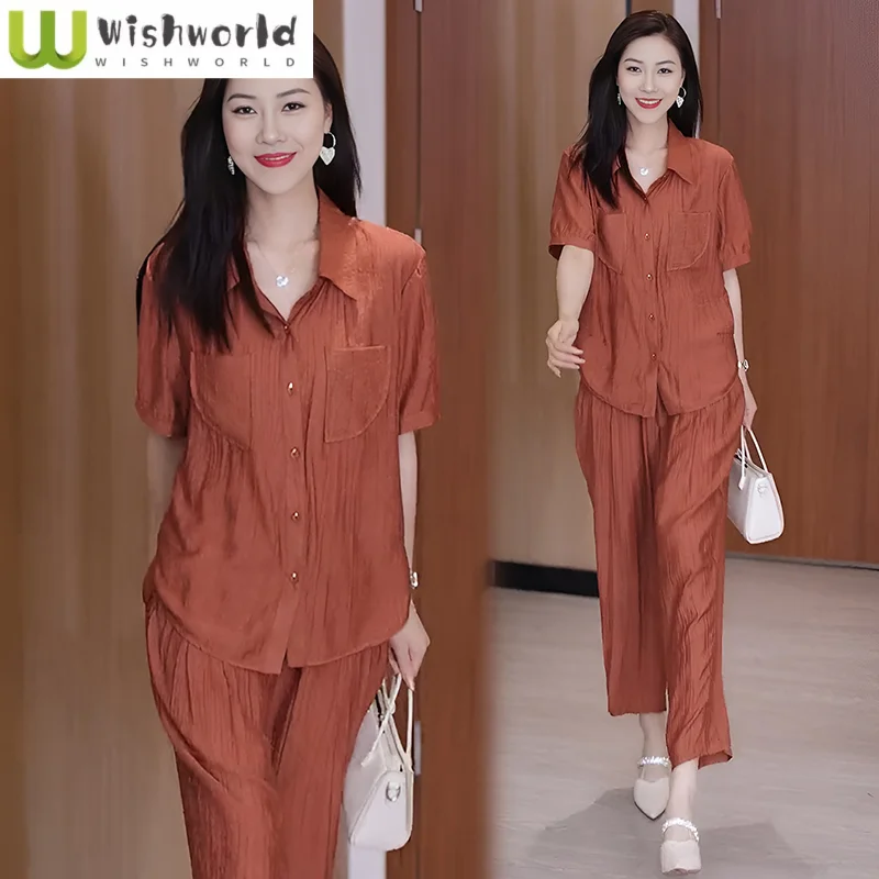 Summer New Short Sleeved Chiffon Shirt Blouse Casual Pants Two-piece Set Elegant Women's Pants Set Full Outfit
Summer New Short Sleeved Chiffon Shirt Blouse Casual Pants Two-piece Set Elegant Women's Pants Set Full Outfit