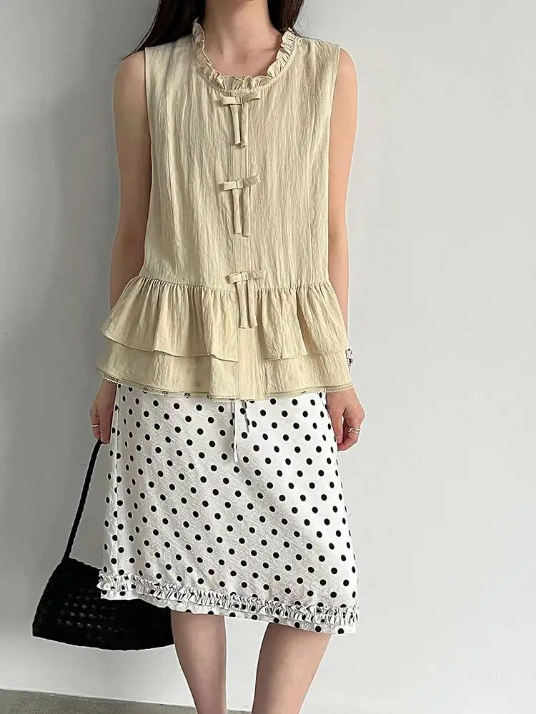 Women Yellow Green Ruffles Bow Elegant Blouse New Round Neck Sleeveless Shirt Fashion Tide Spring Summer
Women Yellow Green Ruffles Bow Elegant Blouse New Round Neck Sleeveless Shirt Fashion Tide Spring Summer