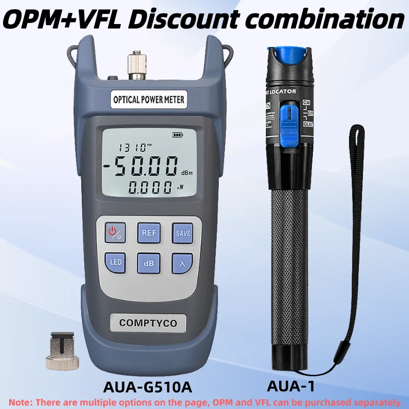 Optical Power Meter(OPM -50 ~+26dBm)&Visual Fault Locator(1/10/20/30/50mw VFL) FTTH Fiber Optic Cable Tester Tool Kit (Optional)
Optical Power Meter(OPM -50 ~+26dBm)&Visual Fault Locator(1/10/20/30/50mw VFL) FTTH Fiber Optic Cable Tester Tool Kit (Optional)