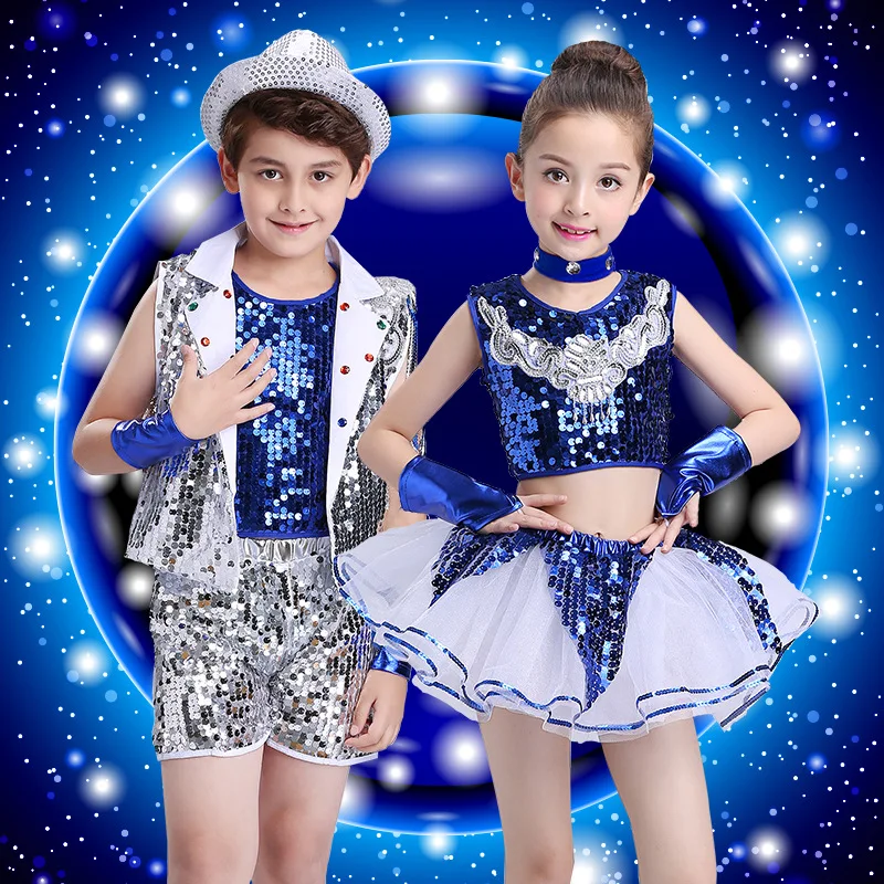 New Kids Jazz Dance Costume for Boy Girls Shiny Sequin Modern Street Dance Performance Clothes Children Stage Performance Wear
New Kids Jazz Dance Costume for Boy Girls Shiny Sequin Modern Street Dance Performance Clothes Children Stage Performance Wear