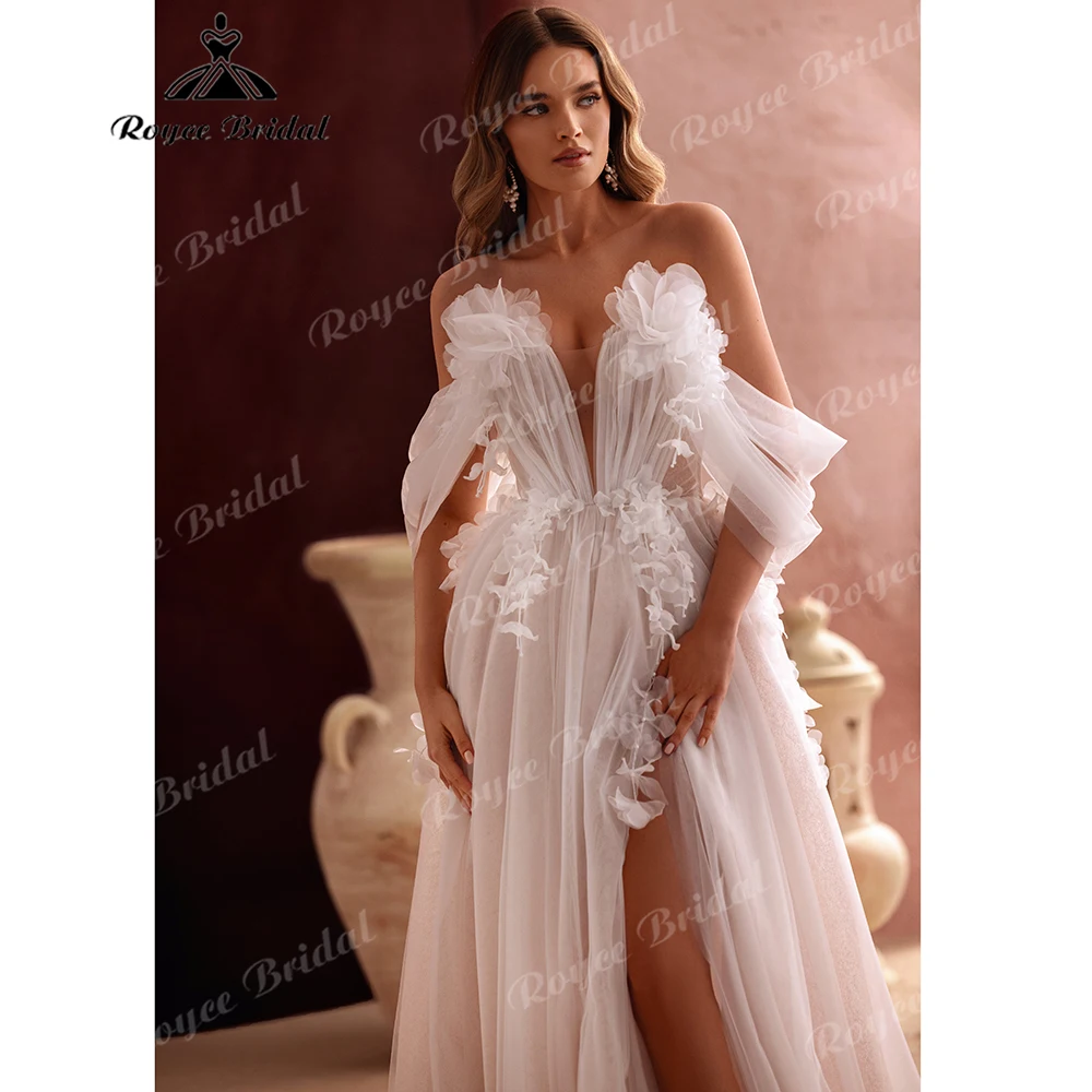 Off-the-Shoulder 3D Floral Tulle A-Line Wedding Dress Romantic Bridal Gown with Slit Voluminous Skirt for Garden Customizable
Off-the-Shoulder 3D Floral Tulle A-Line Wedding Dress Romantic Bridal Gown with Slit Voluminous Skirt for Garden Customizable