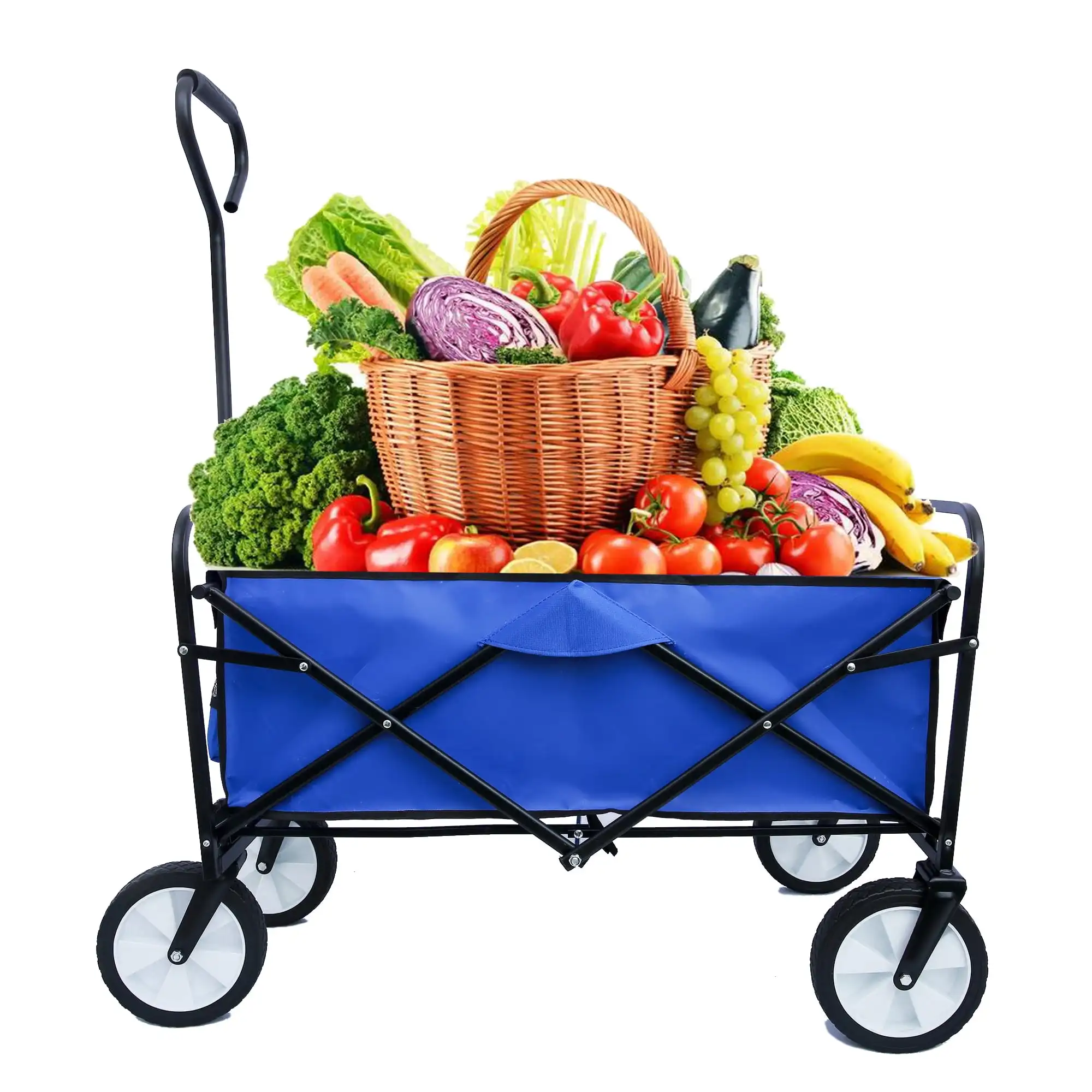 Collapsible Folding Wagon Cart, Heavy Duty Utility Garden Cart with Adjustable Handles & 2 Cup Holders Blue
Collapsible Folding Wagon Cart, Heavy Duty Utility Garden Cart with Adjustable Handles & 2 Cup Holders Blue