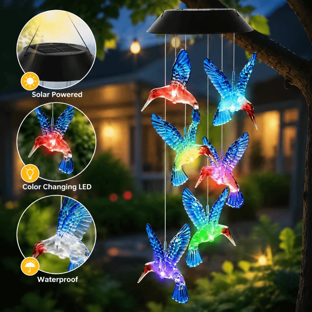 Hummingbird Solar Wind Chime Light Waterproof Color Changing LED Bird Solar Light Atmosphere Lighting Outdoor Decorative Light
Hummingbird Solar Wind Chime Light Waterproof Color Changing LED Bird Solar Light Atmosphere Lighting Outdoor Decorative Light