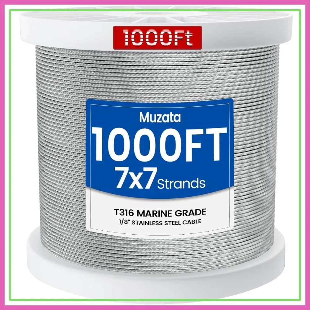 1000 ft 1/8" Stainless Steel Cable Railing Kit T316 Wire Rope 7x7 1800 lb Breaking Strength for Deck Indoor Outdoor Coastal
1000 ft 1/8" Stainless Steel Cable Railing Kit T316 Wire Rope 7x7 1800 lb Breaking Strength for Deck Indoor Outdoor Coastal