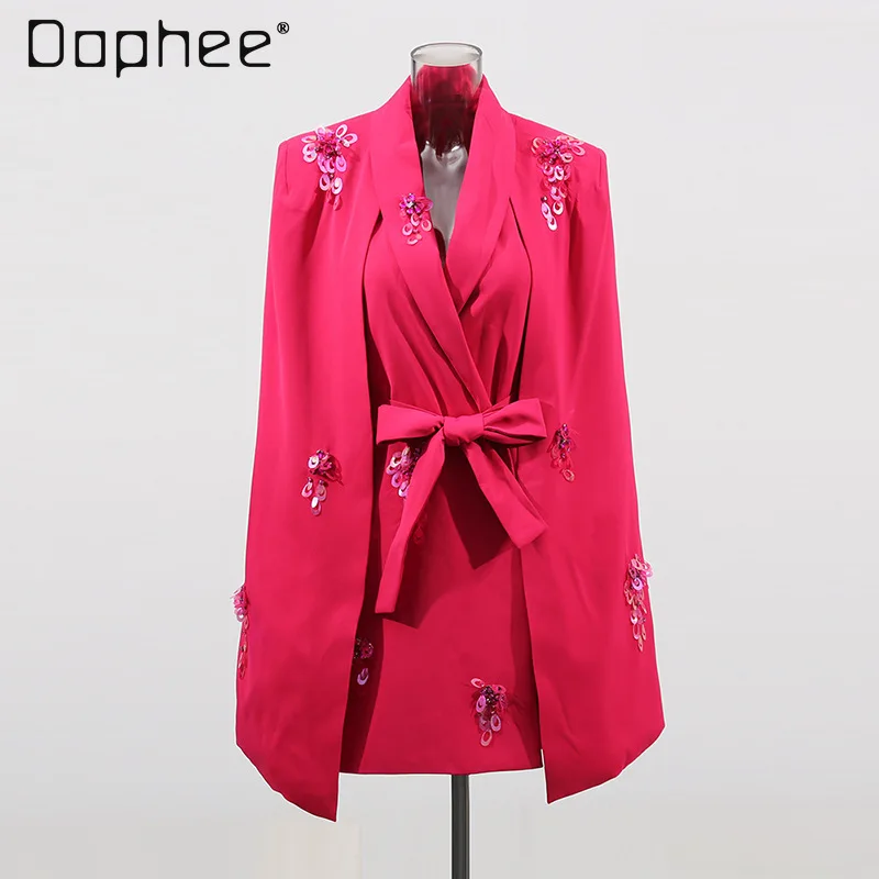 2025 Autumn New Graceful Commuting Style Cloak Suit Jacket Fashion Three-Dimensional Sequin V-Neck Tie Slim Blazers for Women
2025 Autumn New Graceful Commuting Style Cloak Suit Jacket Fashion Three-Dimensional Sequin V-Neck Tie Slim Blazers for Women