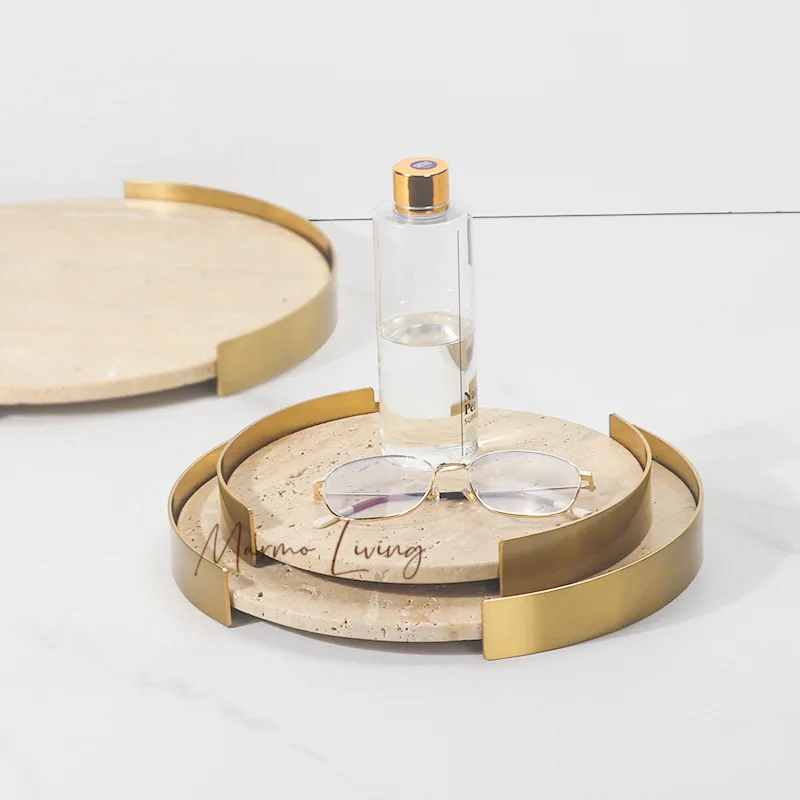 Round Beige Brown Travertine Plate Hotel Classical Service Tray Jewelry Storage Jewellery Display Marble Tray with Metal Frame
Round Beige Brown Travertine Plate Hotel Classical Service Tray Jewelry Storage Jewellery Display Marble Tray with Metal Frame