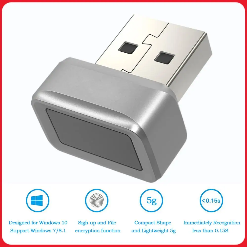 USB Fingerprint Key Reader 360° Touch Biometric Fingerprint Scanner Windows Hello Speedy Matching Security Key for PC Or Laptop
USB Fingerprint Key Reader 360° Touch Biometric Fingerprint Scanner Windows Hello Speedy Matching Security Key for PC Or Laptop