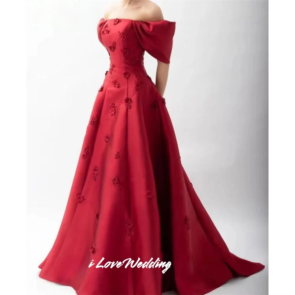 Red Strapless Prom Dresses 2025 Satin Off Shoulder 3D Flower A-Line Floor-Length Evening Dress Wedding Party Dresses Customized 
Red Strapless Prom Dresses 2025 Satin Off Shoulder 3D Flower A-Line Floor-Length Evening Dress Wedding Party Dresses Customized