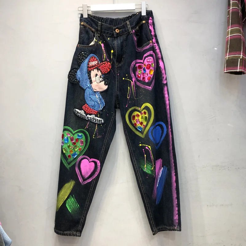 Fashion Graffiti Cartoon Beading Women Jeans 2025 New Spring Autumn All-match Elastic Waist Straight Pants Denim Trousers
Fashion Graffiti Cartoon Beading Women Jeans 2025 New Spring Autumn All-match Elastic Waist Straight Pants Denim Trousers
