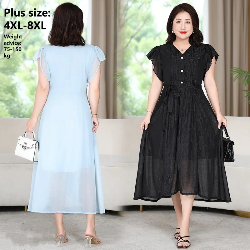 Summer Large Size Women Dresses Chiffon A-line Short Sleeves Loose Cool Thin Polyester Zipper Long V-neck Female Black Skirts
Summer Large Size Women Dresses Chiffon A-line Short Sleeves Loose Cool Thin Polyester Zipper Long V-neck Female Black Skirts