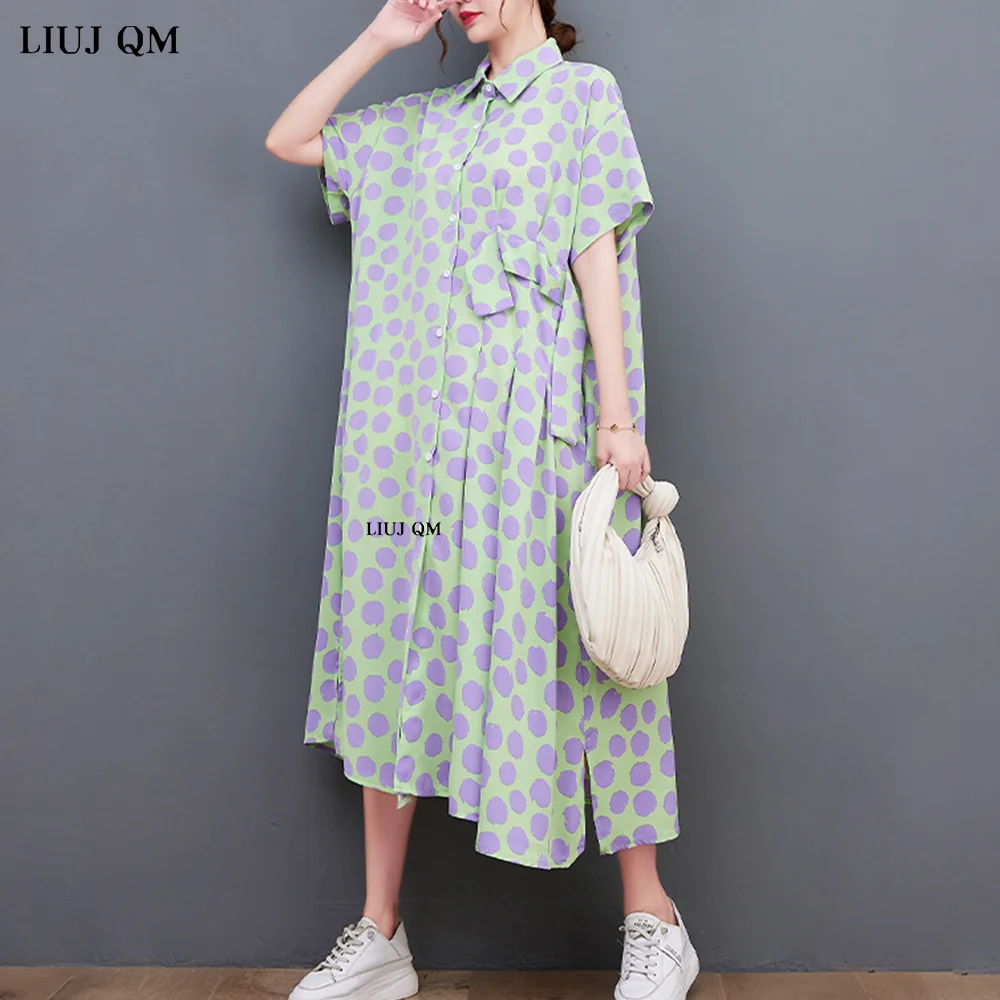 Vintage Polka Dot Folds Shirt Dresses For Women Short Sleeve Loose Casual Long Summer Dress Vestidos Fashion Elegant Clothing
Vintage Polka Dot Folds Shirt Dresses For Women Short Sleeve Loose Casual Long Summer Dress Vestidos Fashion Elegant Clothing