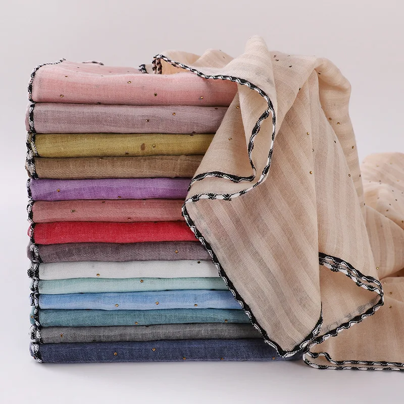 New Designs Cotton Linen hajib Scarf Stripe Islamic Ladies Head Scarf Headwear Lace Malaysian Women's Scarves Ramadan Turban
New Designs Cotton Linen hajib Scarf Stripe Islamic Ladies Head Scarf Headwear Lace Malaysian Women's Scarves Ramadan Turban