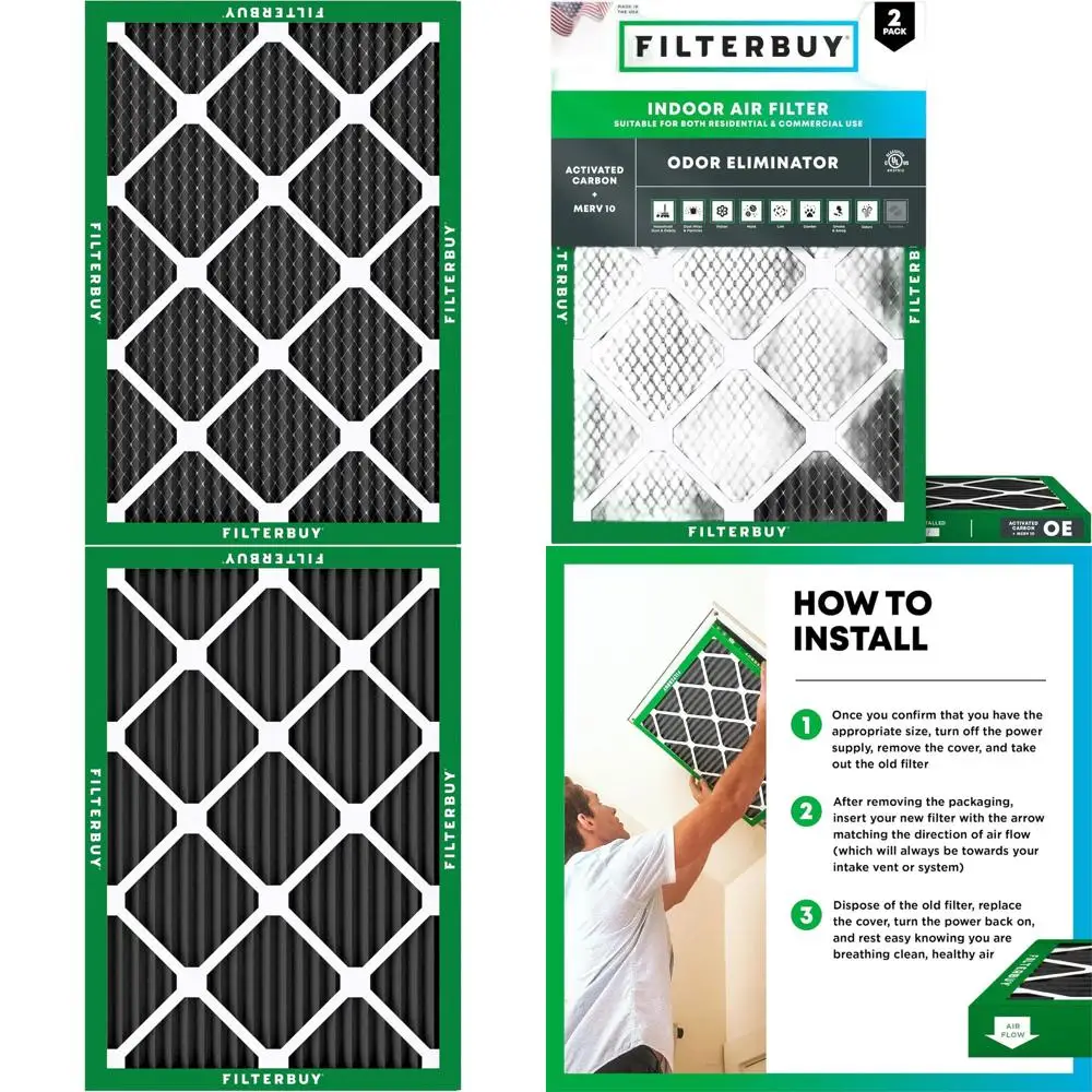 2-Pack MERV 10 Air Filters with Activated Carbon for Odor and Allergy Relief, HVAC AC Furnace Replacement Filters (Actual Size:
2-Pack MERV 10 Air Filters with Activated Carbon for Odor and Allergy Relief, HVAC AC Furnace Replacement Filters (Actual Size: